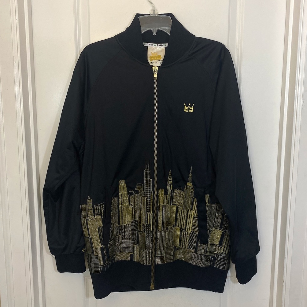 PNB Nation Black Bomber Jacket embroidered NY Skyline